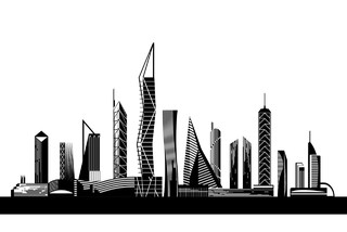 城市剪影黑白简约建筑城市生活大厦都市高层公寓矢量图
